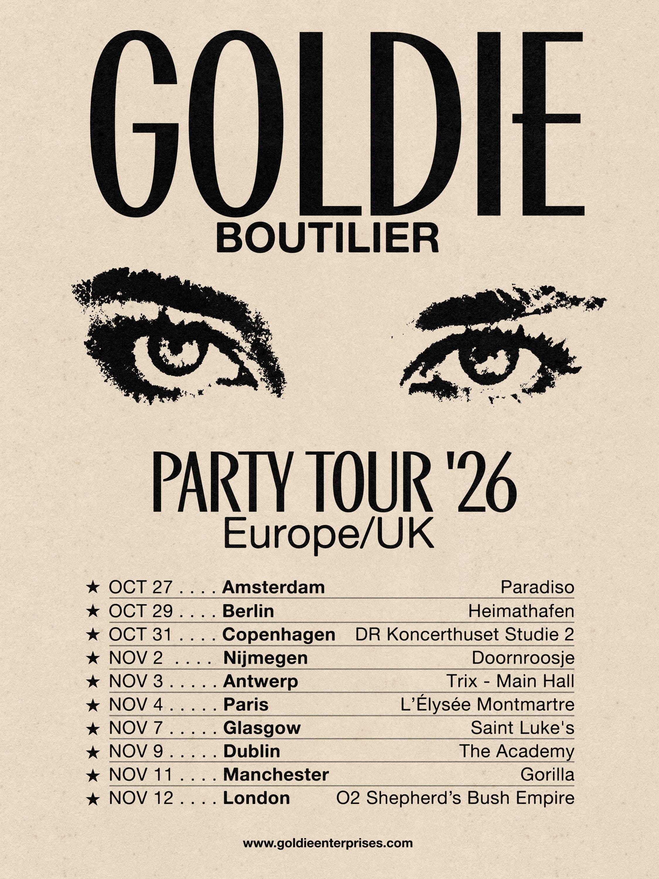 Goldie Boutilier tour poster — 2026
